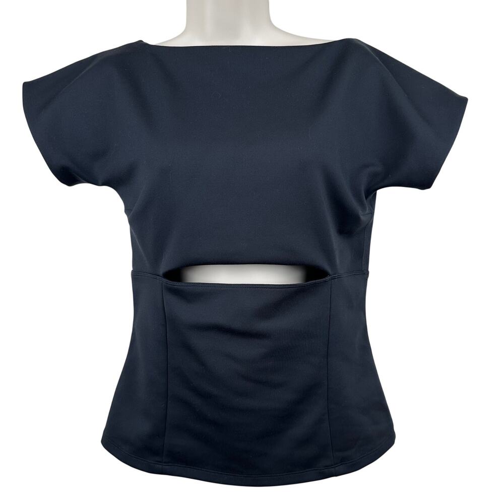 Girlfriend Collective Boatneck Top Cap Sleeve Cutout Fitted Black L Active Gym